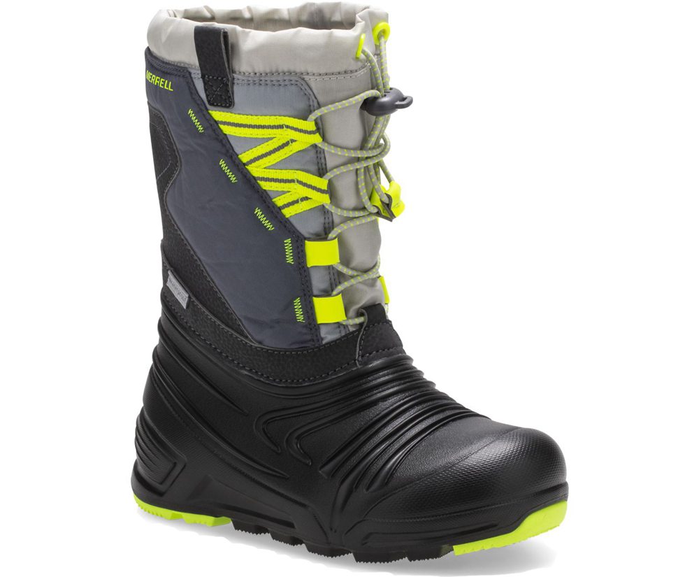 Kozaki Merrell Dziecięce Czarne/Szare/Zielone - Snow Quest Lite 2.0 Waterproof - 106893-VRC